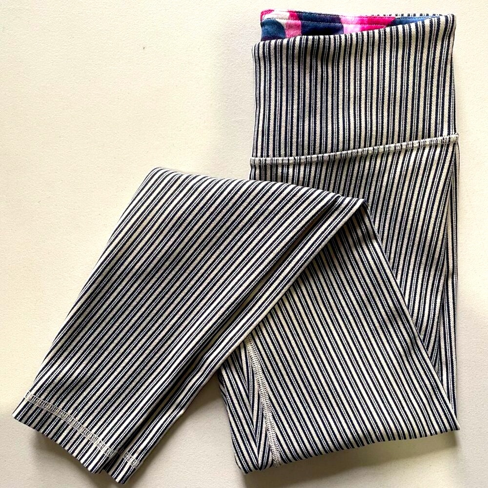 lululemon athletica Black & White Striped Leggings with Pink Blue Waistband